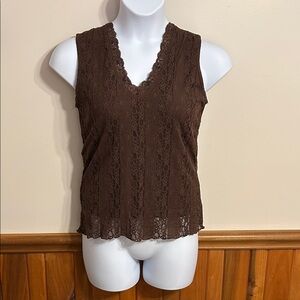 Elegant Brown Lace Sleeveless Top  Size L